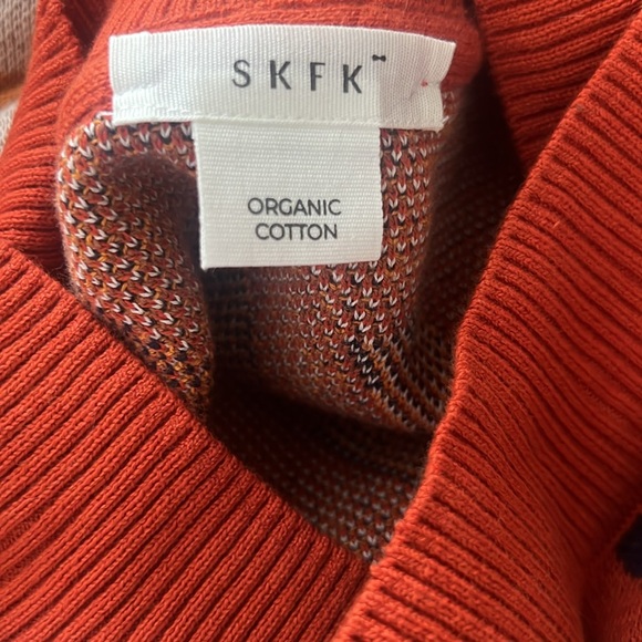 NWT SKFK Karle Organic Cotton Orange Blue Gold Print Knit Sweater - Picture 9 of 12